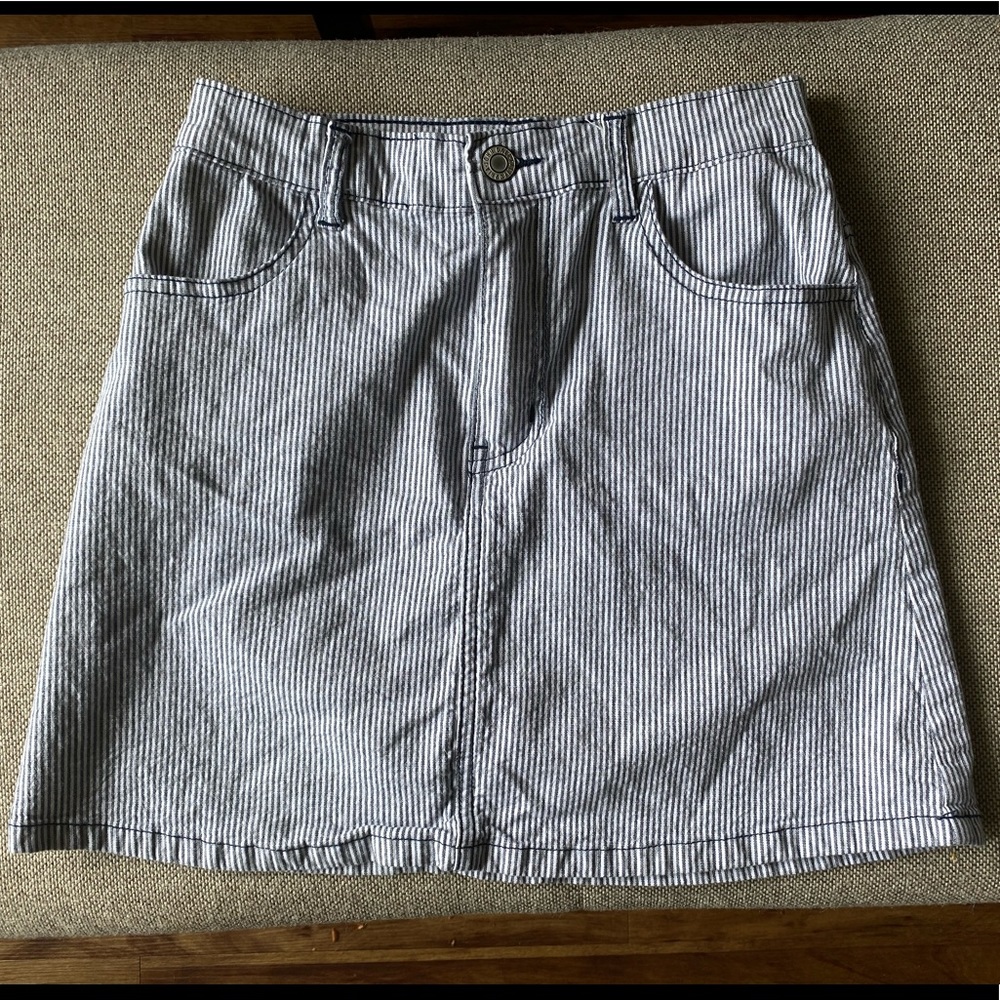 Soft blue and white striped mini skirt